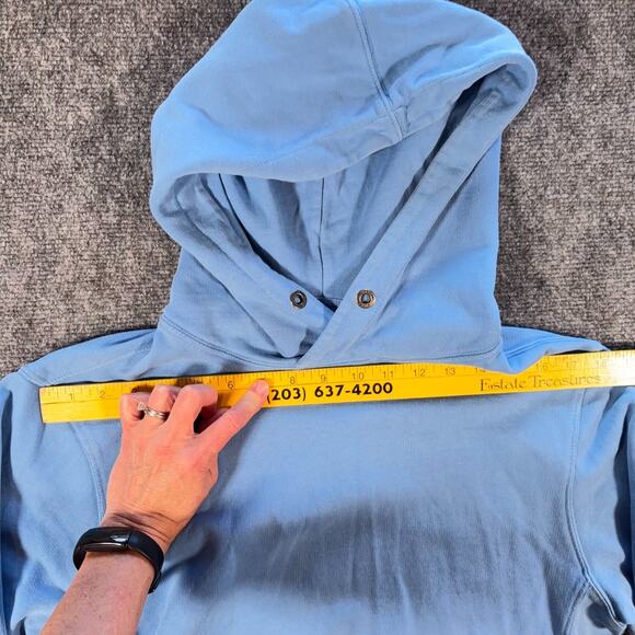 American Eagle Light Blue Hoodie M 100% Cotton Front Pouch Missing Drawstring - Picture 9 of 10